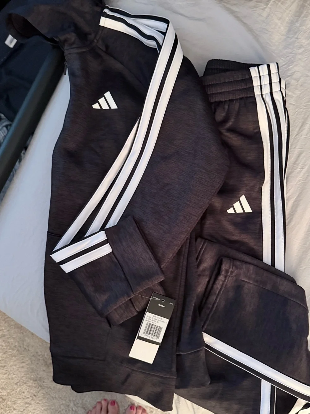 adidas Kids Black Jogger Set with White Stripes